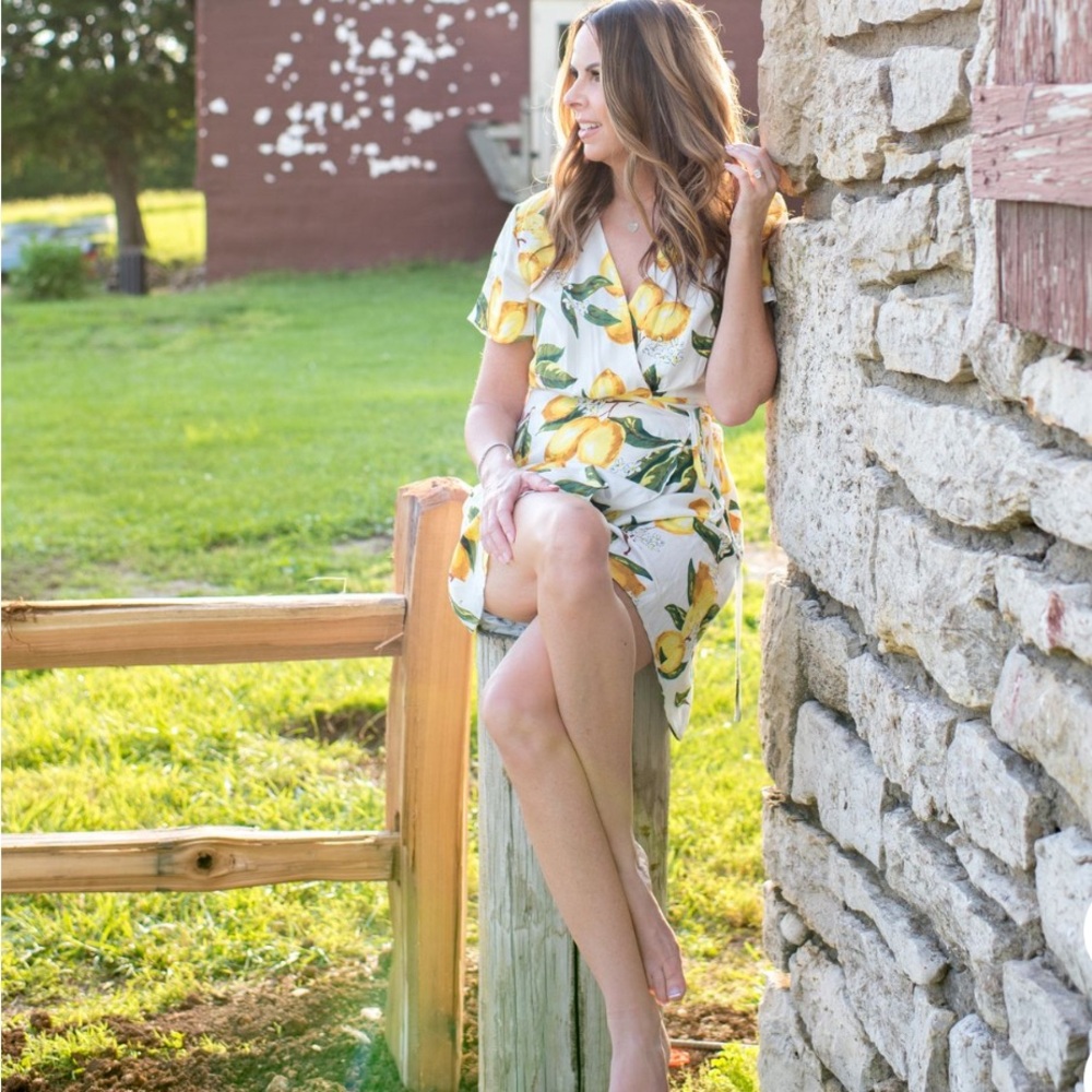 Lulus Floral Lemon Print Wrap Dress